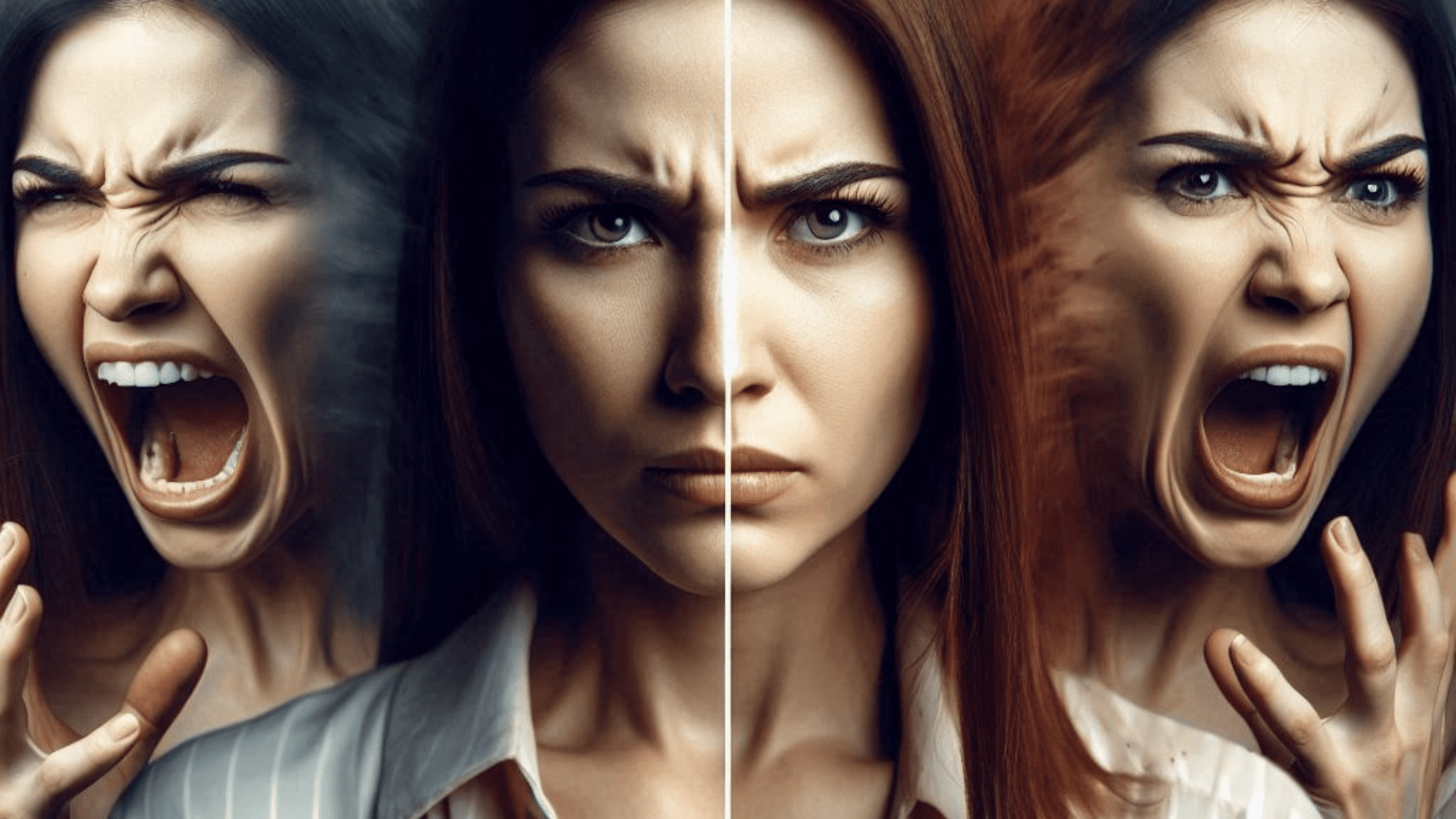 a woman representing the battle of negative emotions through an emotion of anger and the reaction to it.